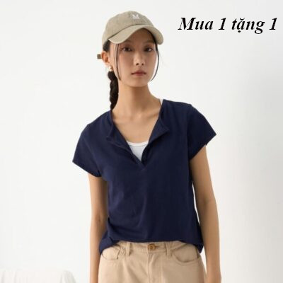 Áo thun nữ cổ điển tay ngắn dành cho nữ-mua 1 tặng 1