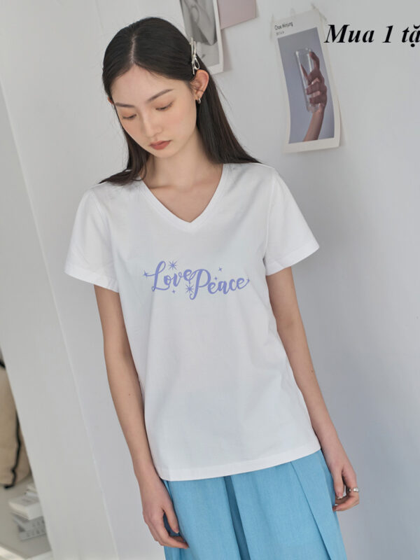 Áo phông nữ cổ V ngắn tay-mua 1 tặng 1